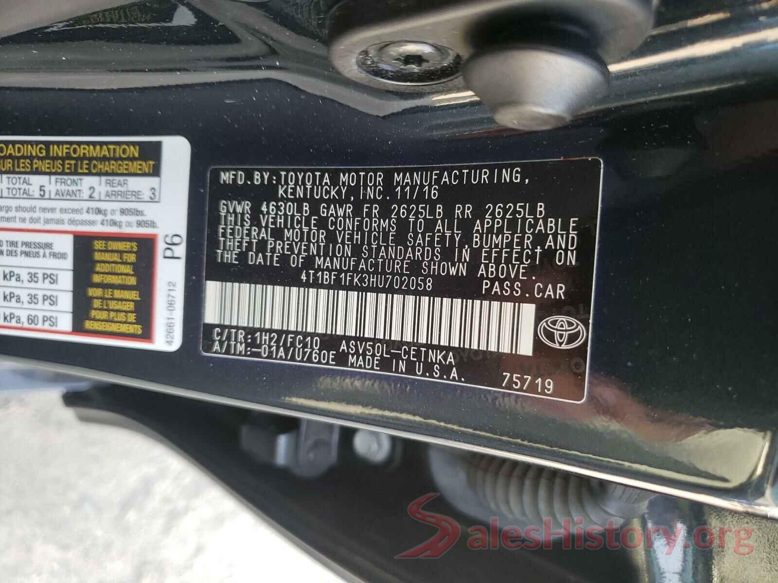 4T1BF1FK3HU702058 2017 TOYOTA CAMRY