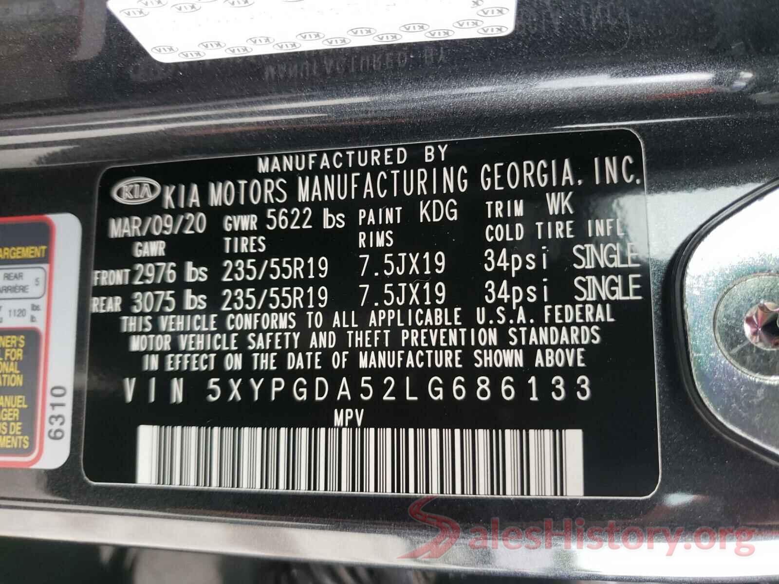 5XYPGDA52LG686133 2020 KIA SORENTO