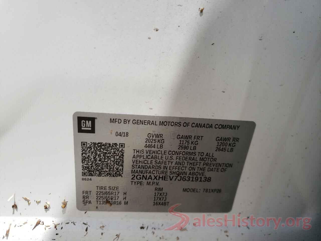 2GNAXHEV7J6319138 2018 CHEVROLET EQUINOX