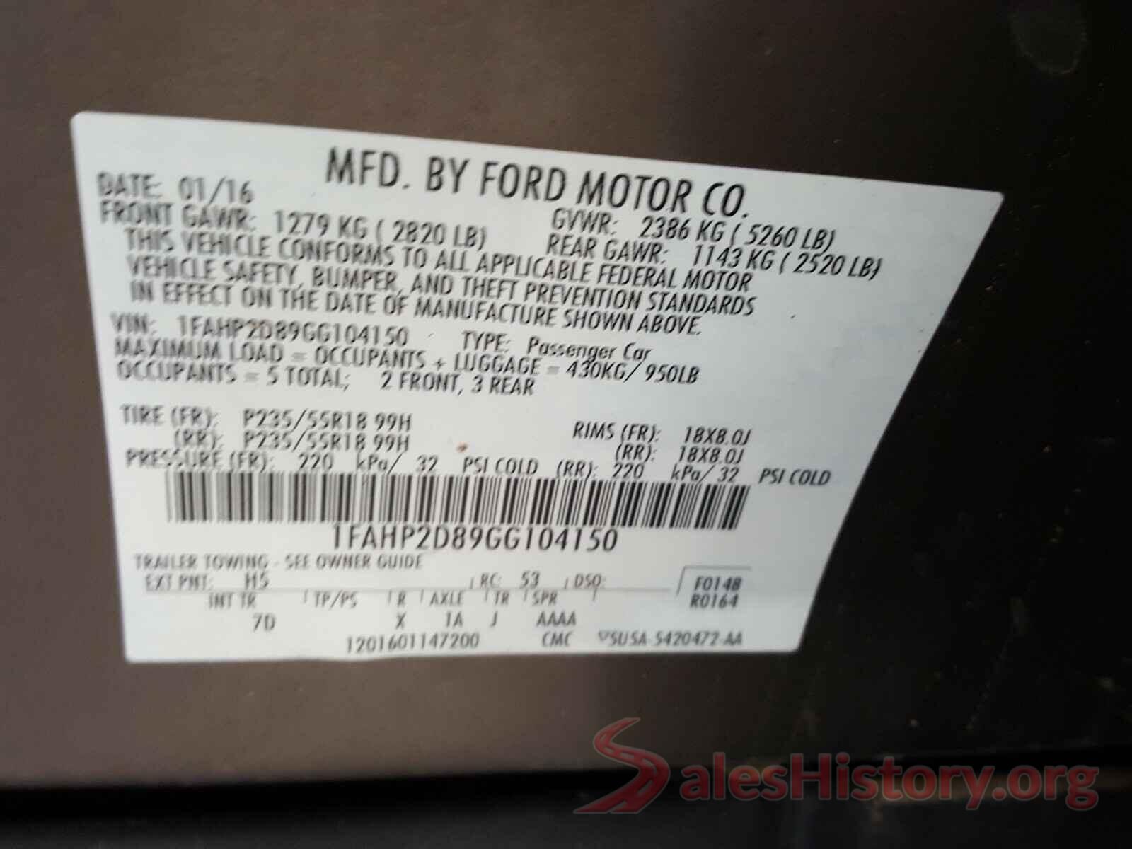 1FAHP2D89GG104150 2016 FORD TAURUS