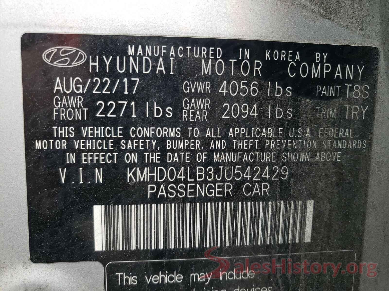 KMHD04LB3JU542429 2018 HYUNDAI ELANTRA