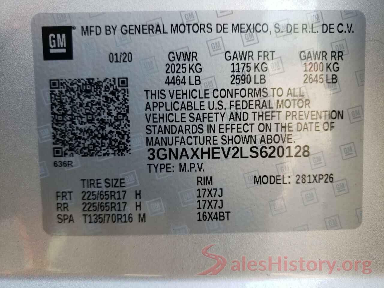 3GNAXHEV2LS620128 2020 CHEVROLET EQUINOX