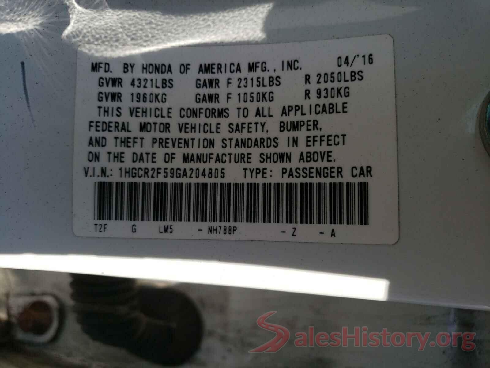 1HGCR2F59GA204805 2016 HONDA ACCORD