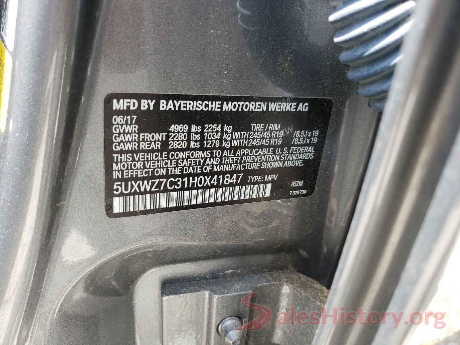 5UXWZ7C31H0X41847 2017 BMW X3