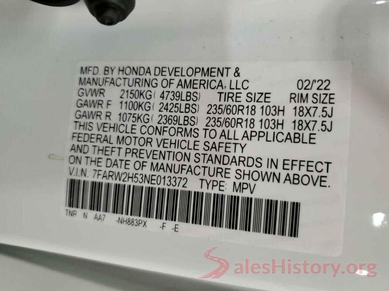 7FARW2H53NE013372 2022 HONDA CRV