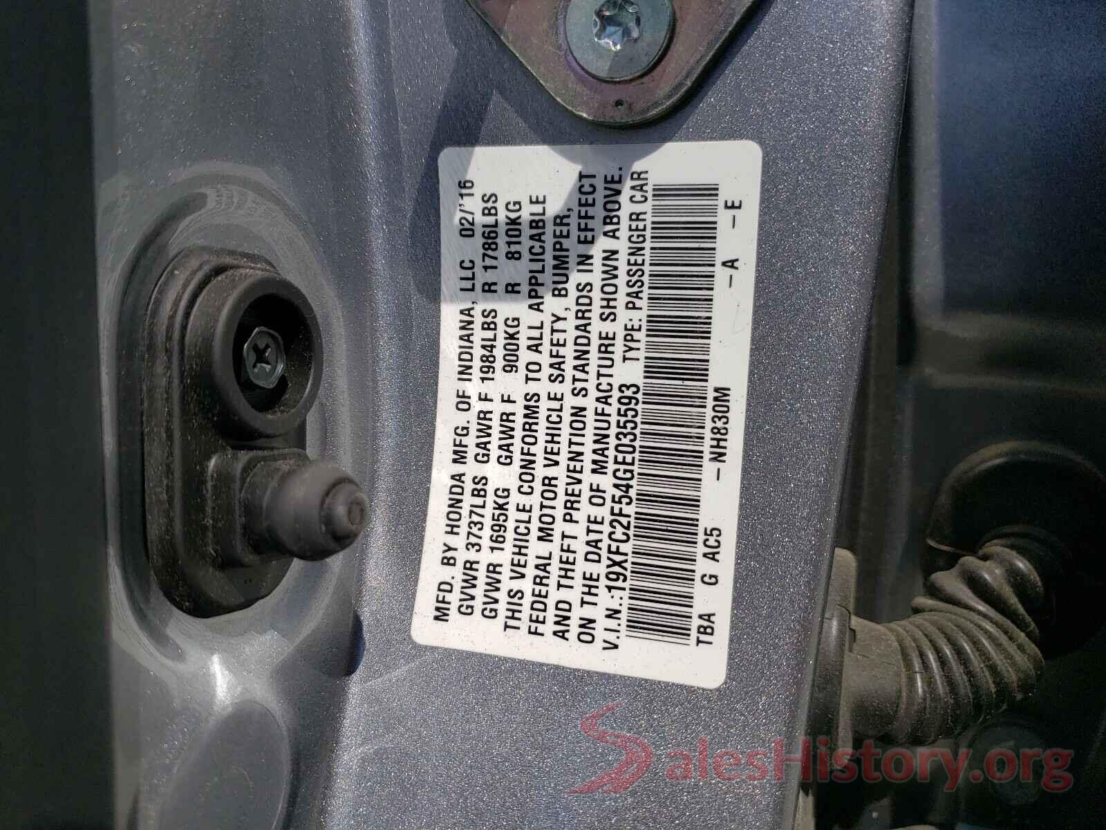 19XFC2F54GE035593 2016 HONDA CIVIC