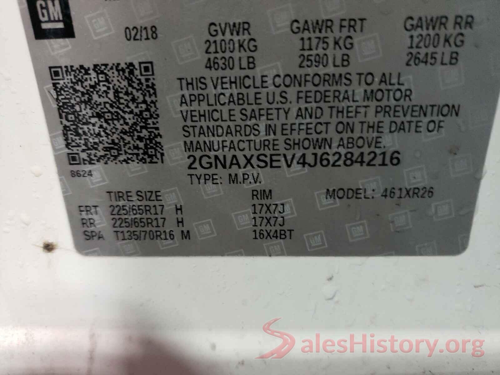 2GNAXSEV4J6284216 2018 CHEVROLET EQUINOX