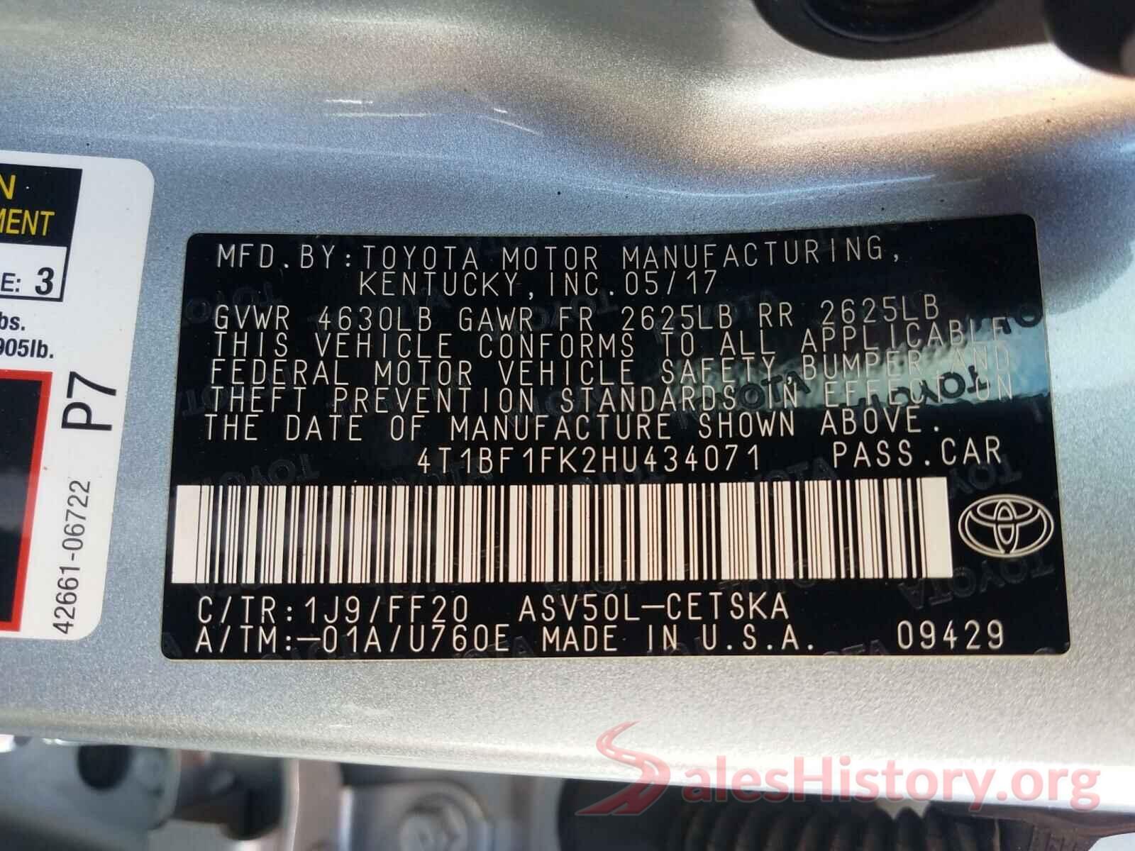 4T1BF1FK2HU434071 2017 TOYOTA CAMRY