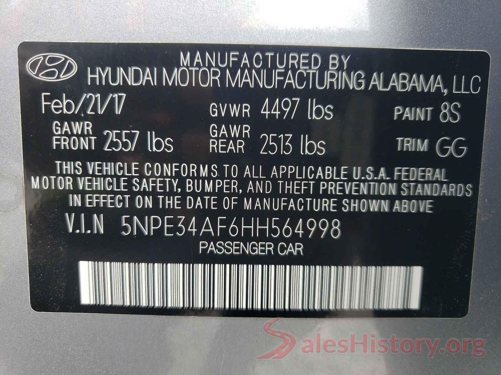 5NPE34AF6HH564998 2017 HYUNDAI SONATA