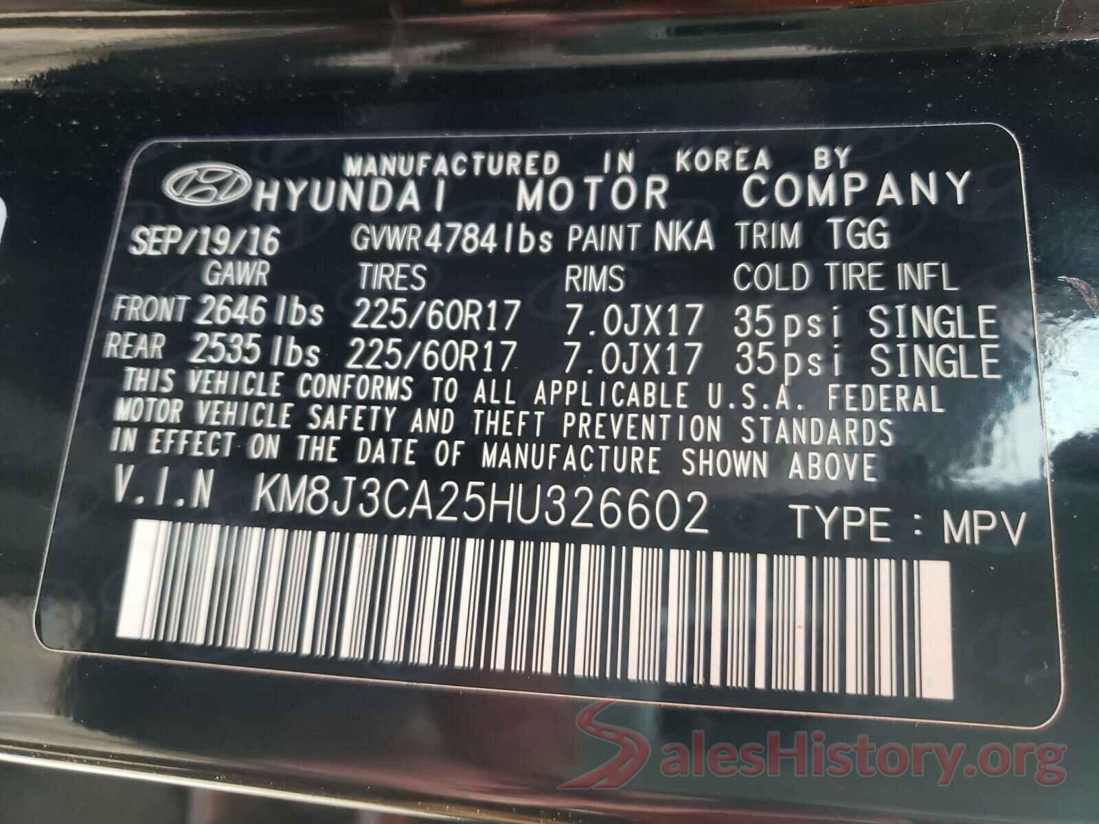 KM8J3CA25HU326602 2017 HYUNDAI TUCSON