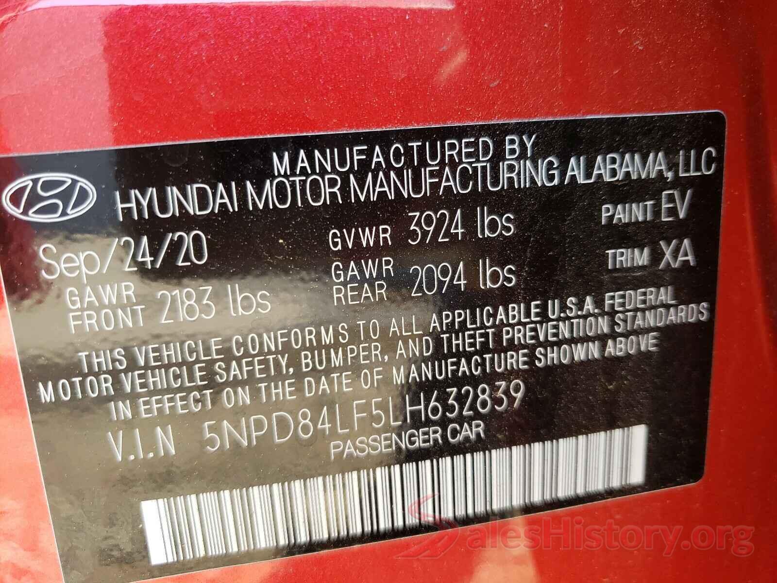 5NPD84LF5LH632839 2020 HYUNDAI ELANTRA