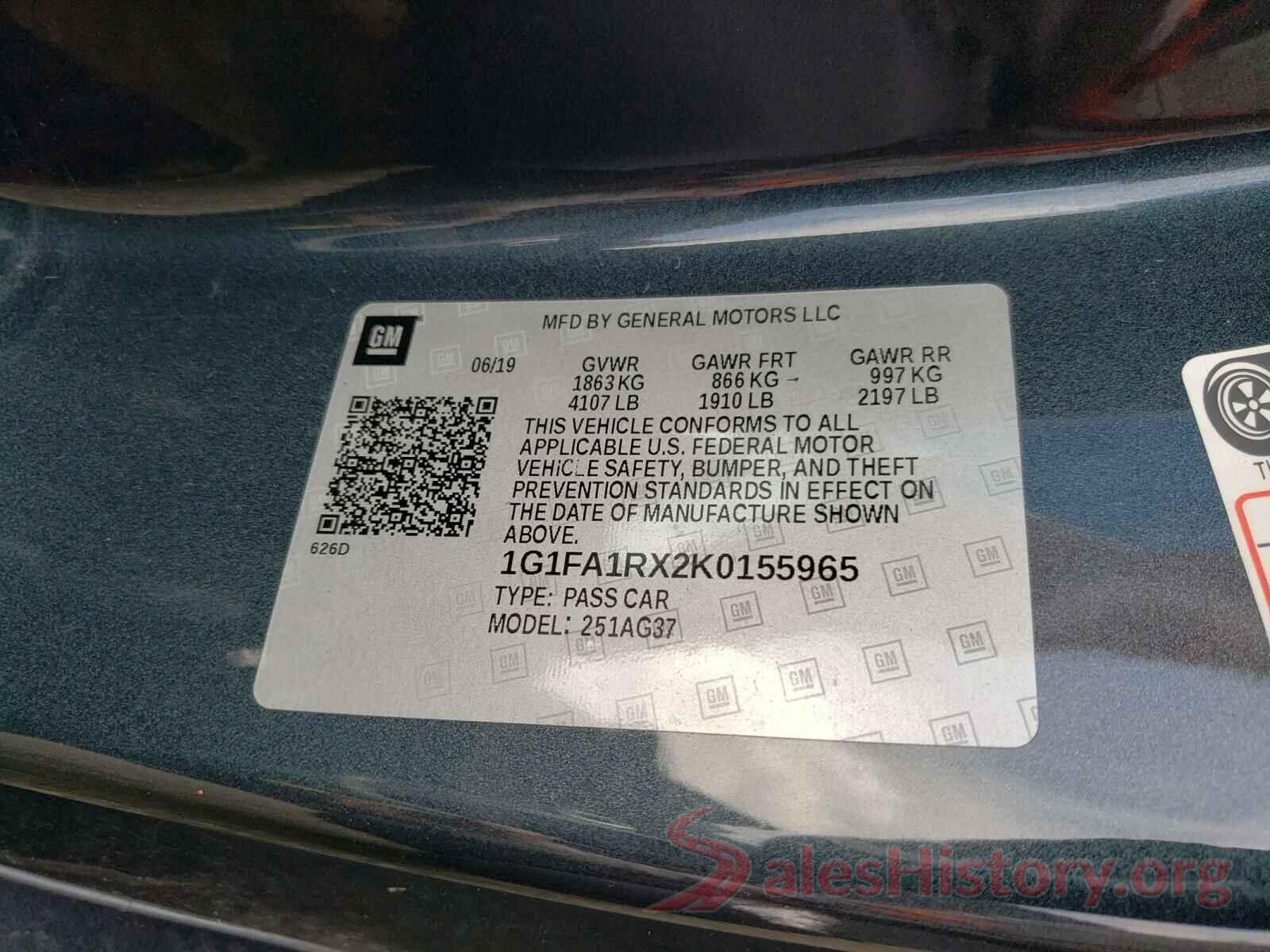 1G1FA1RX2K0155965 2019 CHEVROLET CAMARO