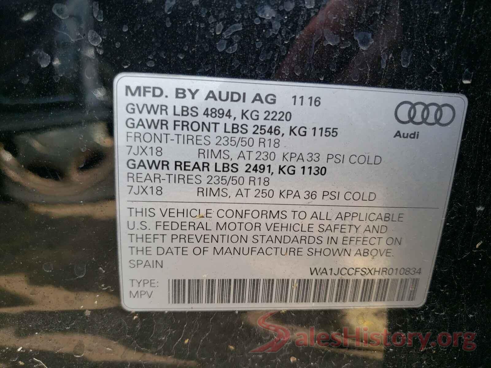 WA1JCCFSXHR010834 2017 AUDI Q3