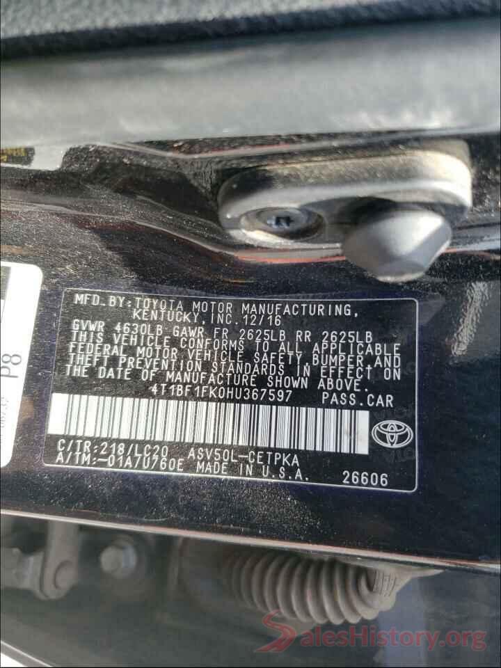 4T1BF1FK0HU367597 2017 TOYOTA CAMRY