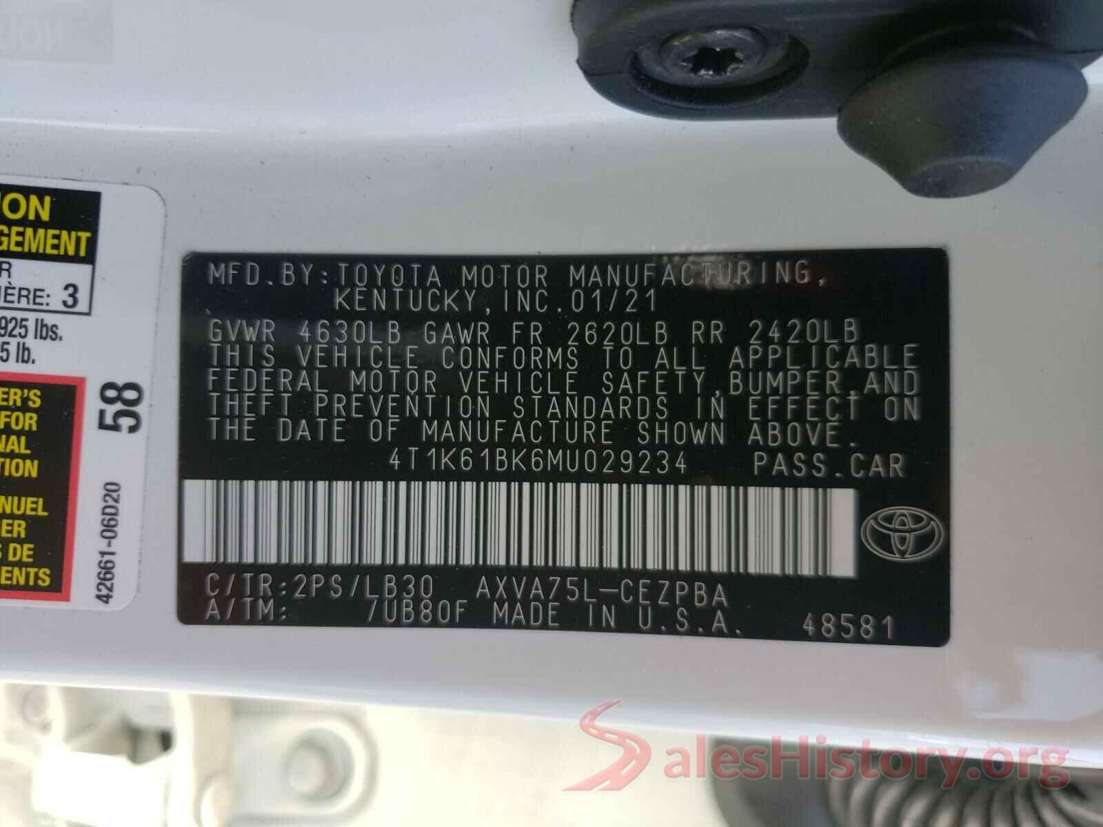 4T1K61BK6MU029234 2021 TOYOTA CAMRY