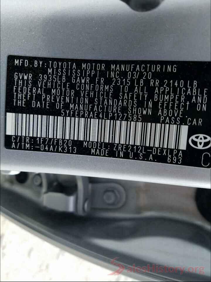 5YFEPRAE4LP127585 2020 TOYOTA COROLLA