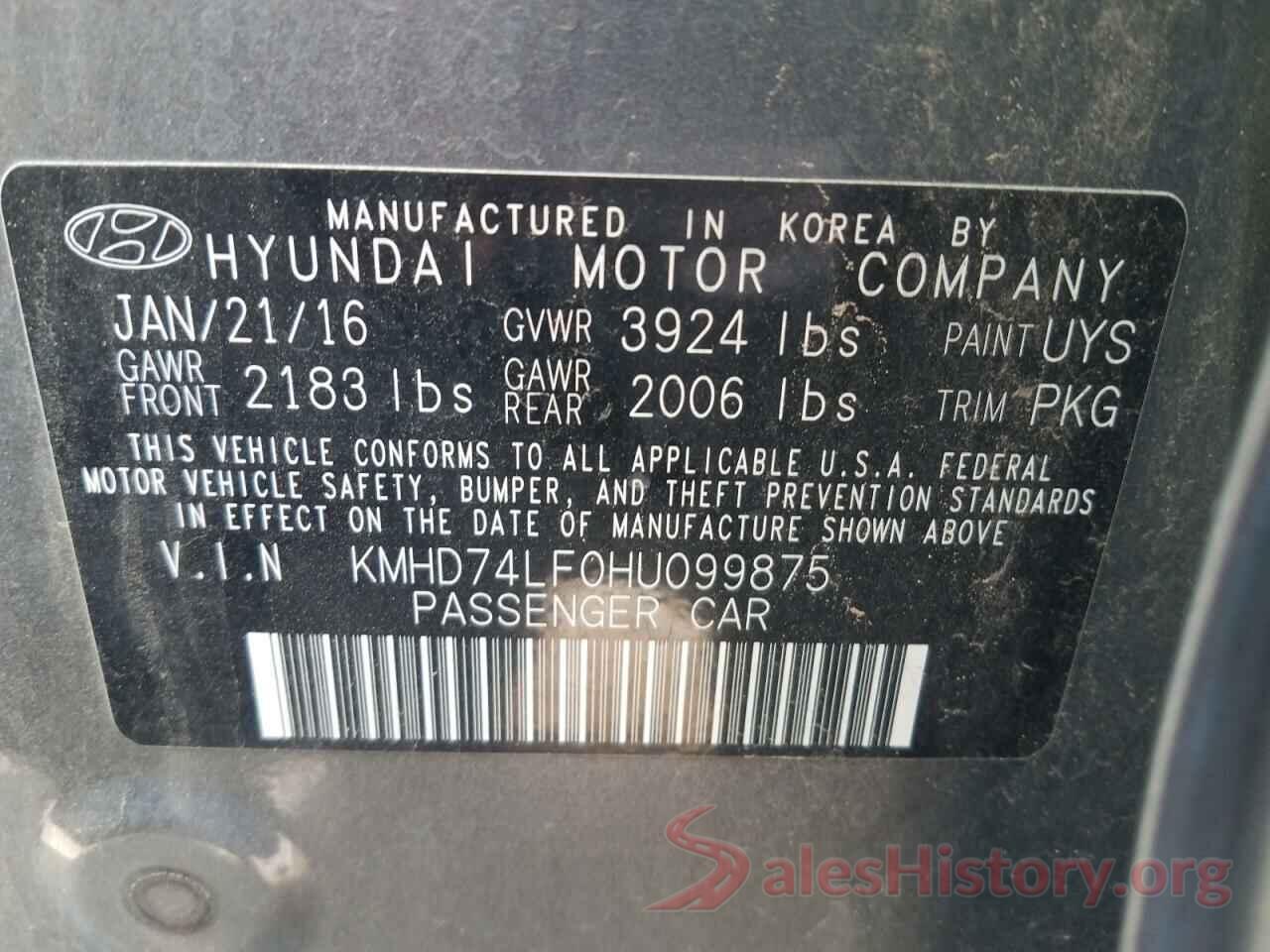 KMHD74LF0HU099875 2017 HYUNDAI ELANTRA