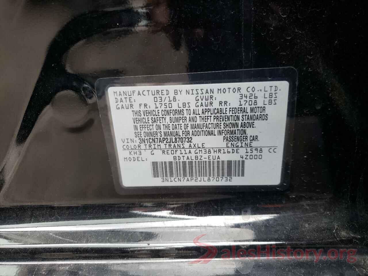 3N1CN7AP2JL870732 2018 NISSAN VERSA