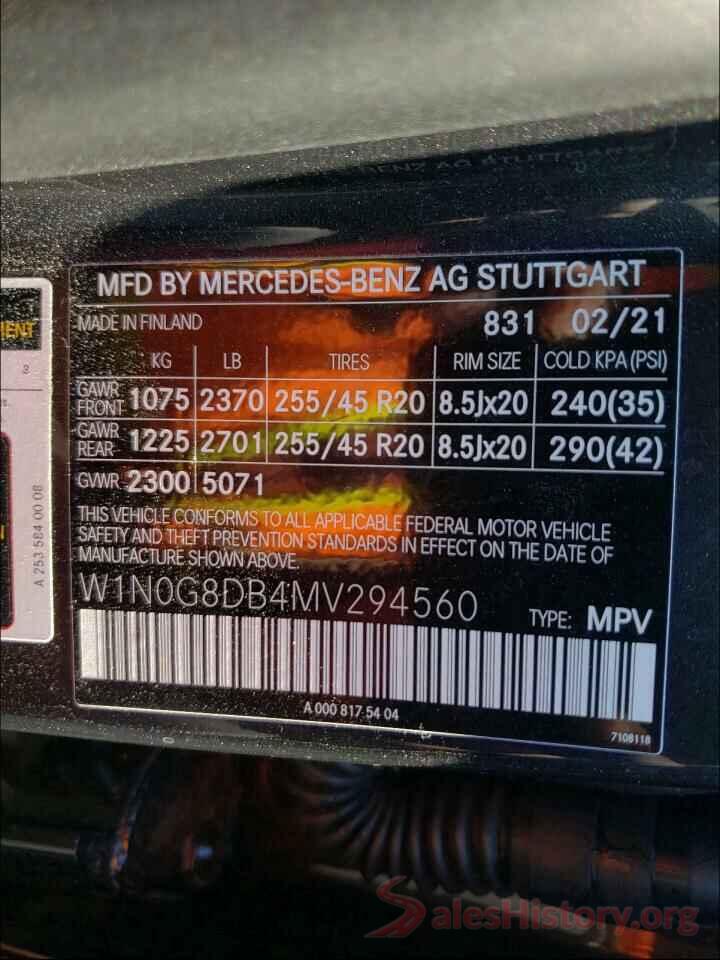 W1N0G8DB4MV294560 2021 MERCEDES-BENZ GLC-CLASS