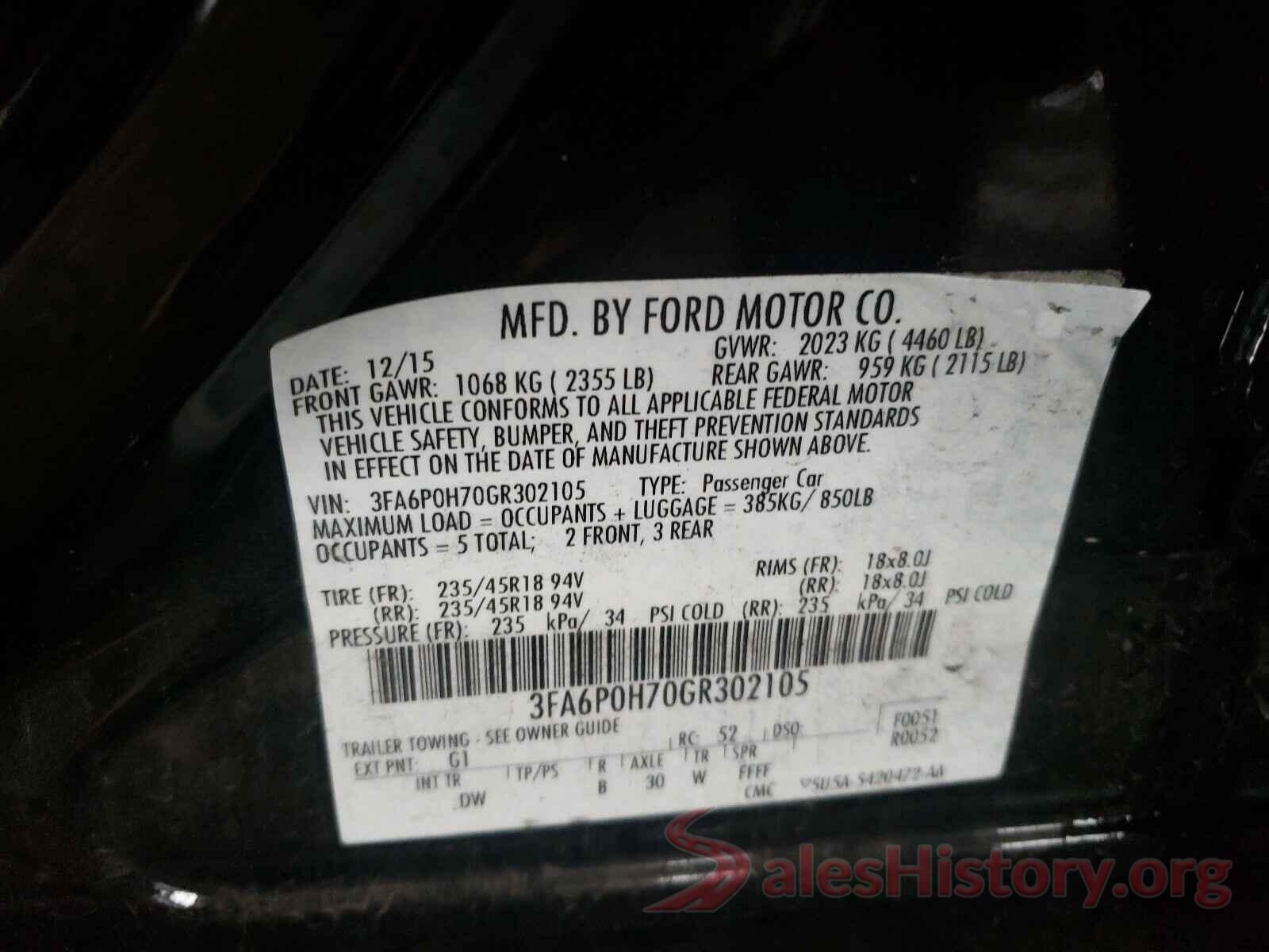 3FA6P0H70GR302105 2016 FORD FUSION