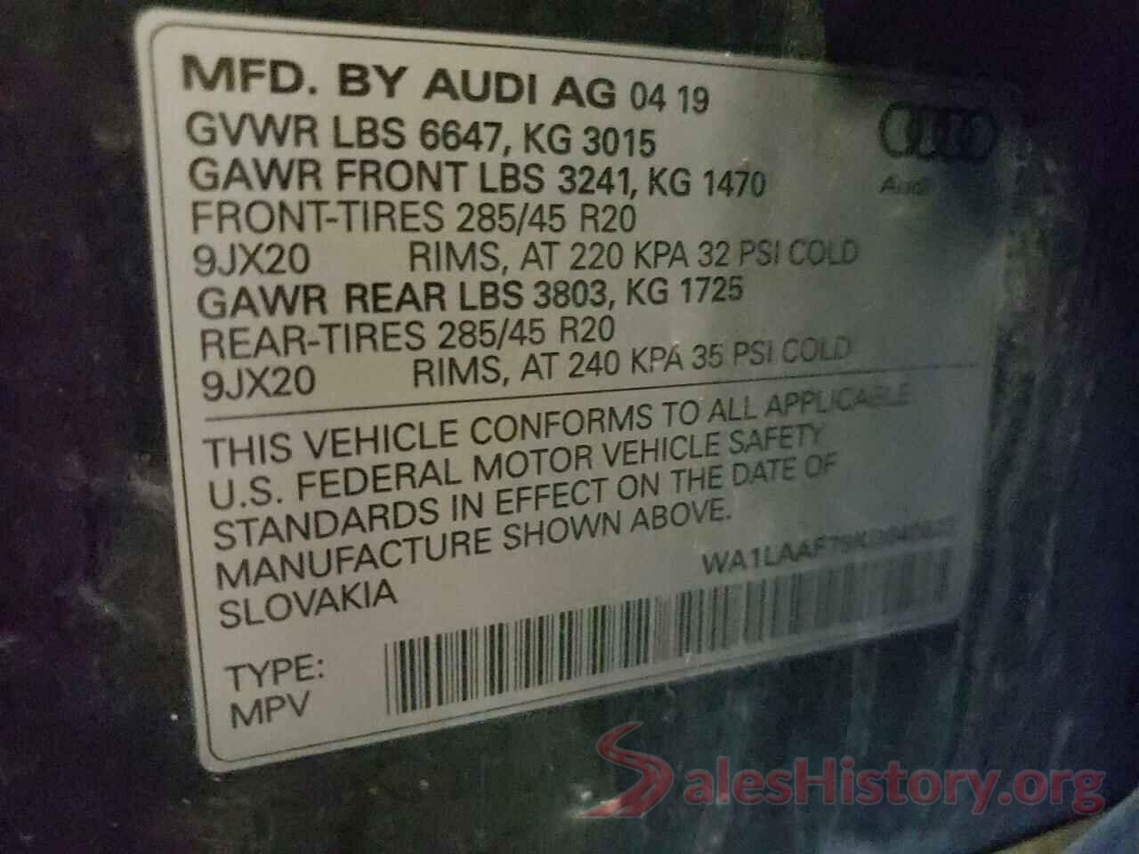 WA1LAAF79KD040622 2019 AUDI Q7