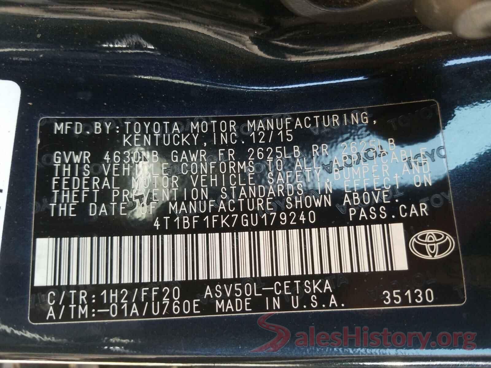 4T1BF1FK7GU179240 2016 TOYOTA CAMRY