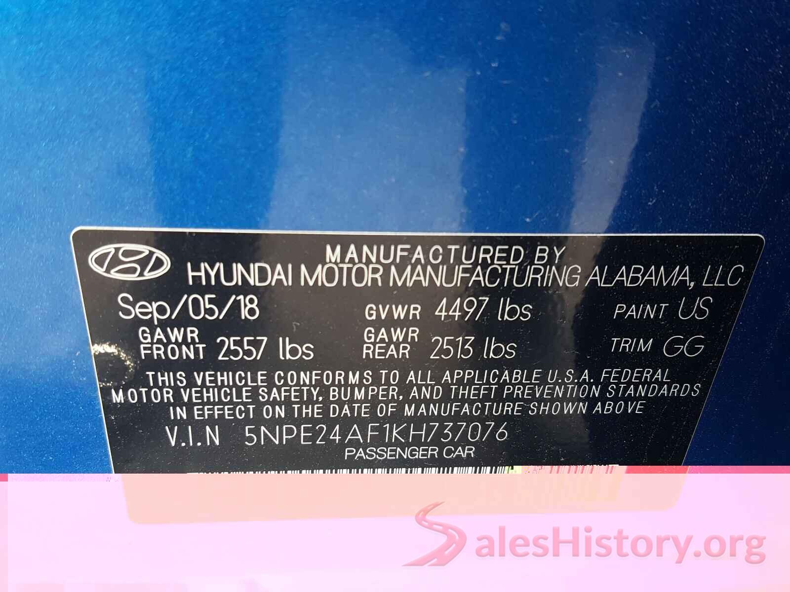 5NPE24AF1KH737076 2019 HYUNDAI SONATA