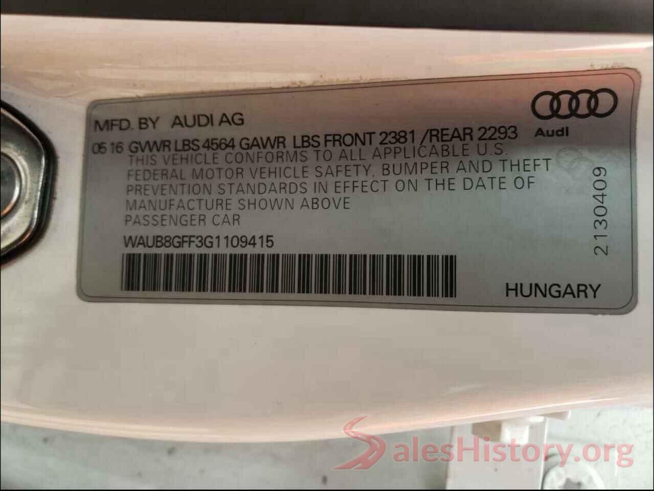 WAUB8GFF3G1109415 2016 AUDI A3