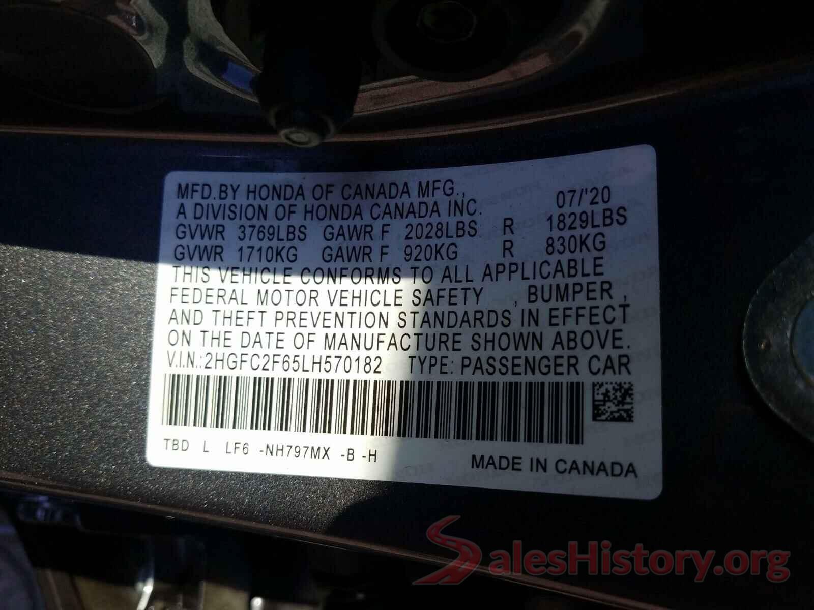 2HGFC2F65LH570182 2020 HONDA CIVIC