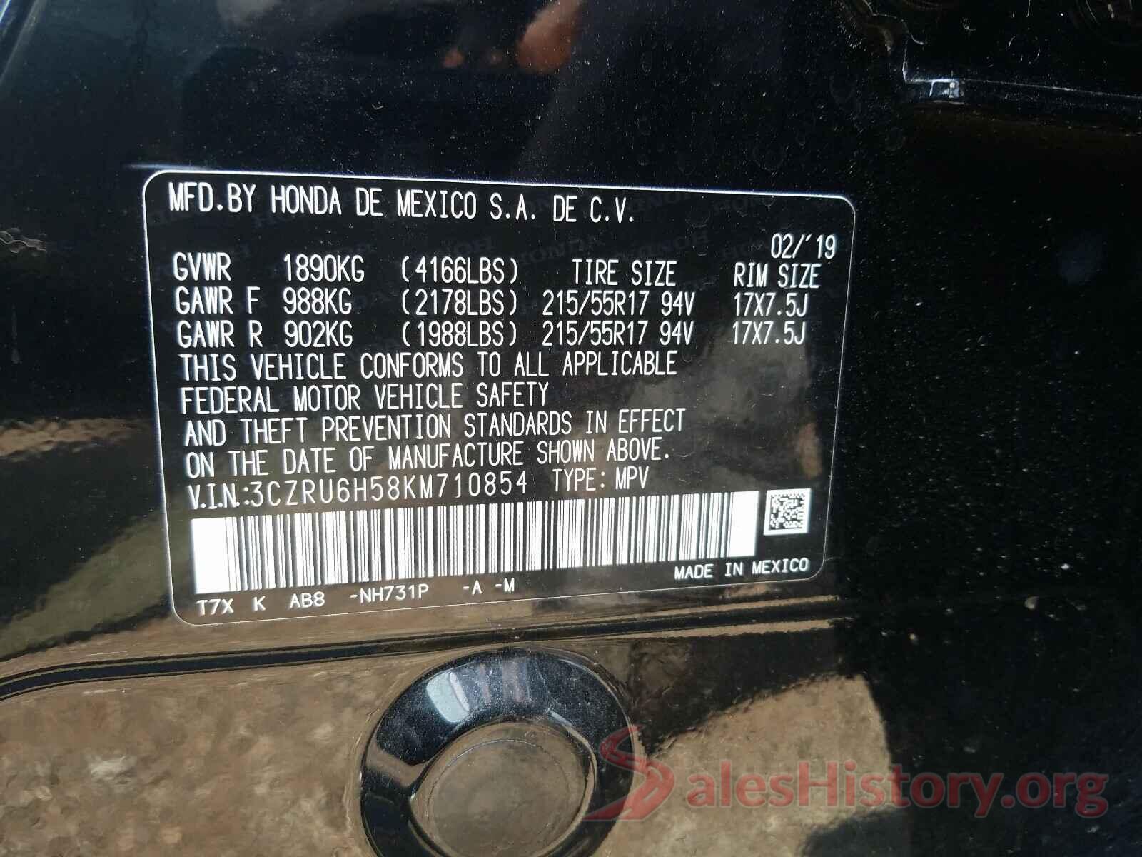 3CZRU6H58KM710854 2019 HONDA HR-V