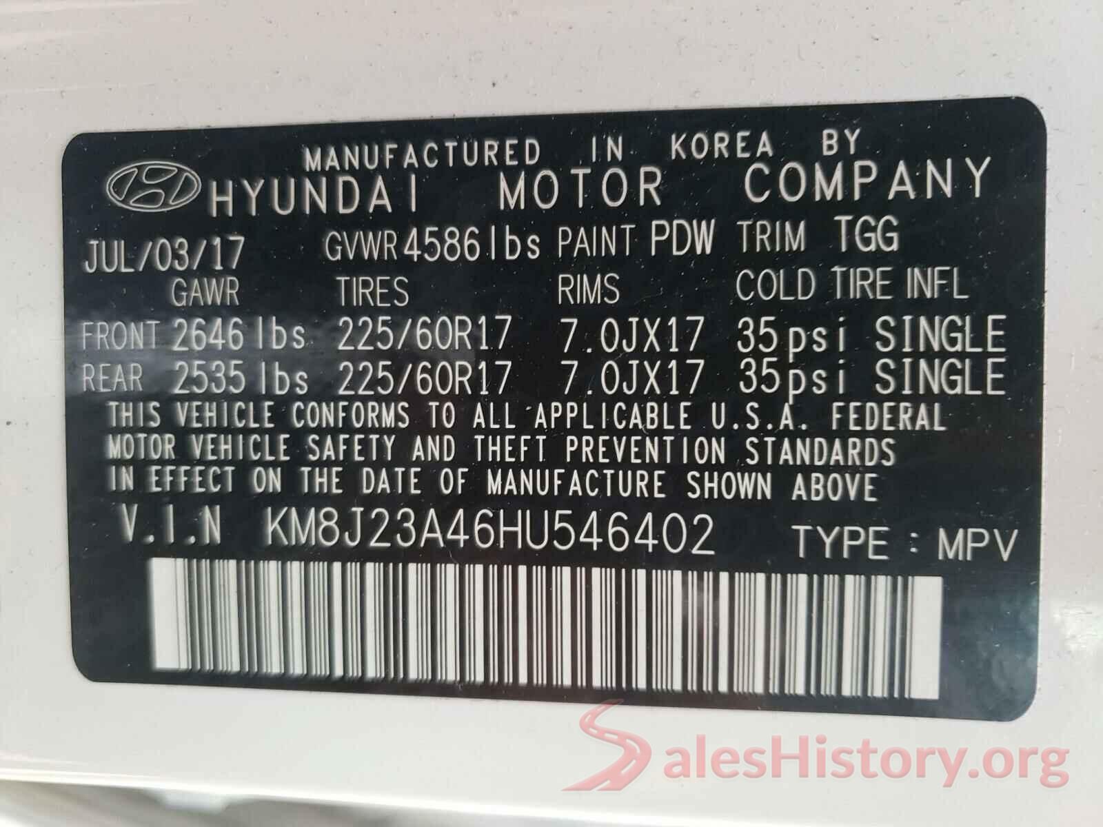 KM8J23A46HU546402 2017 HYUNDAI TUCSON