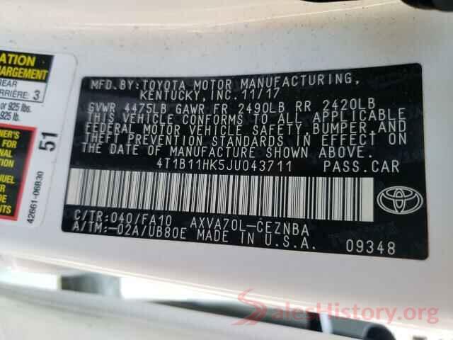 4T1B11HK5JU043711 2018 TOYOTA CAMRY