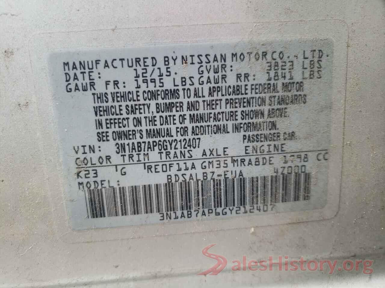 3N1AB7AP6GY212407 2016 NISSAN SENTRA