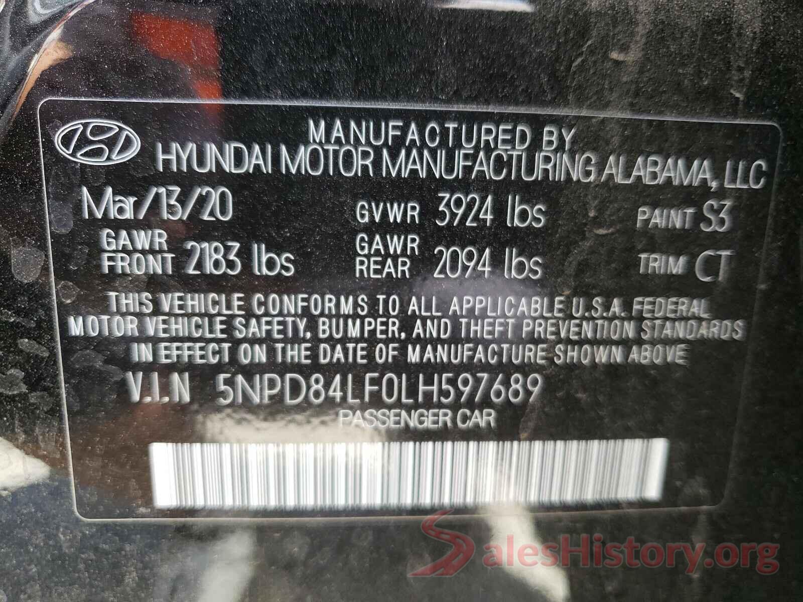 5NPD84LF0LH597689 2020 HYUNDAI ELANTRA