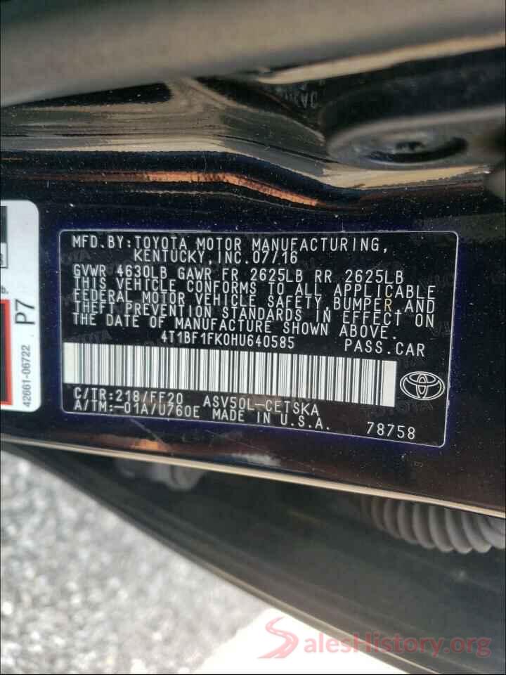 4T1BF1FK0HU640585 2017 TOYOTA CAMRY