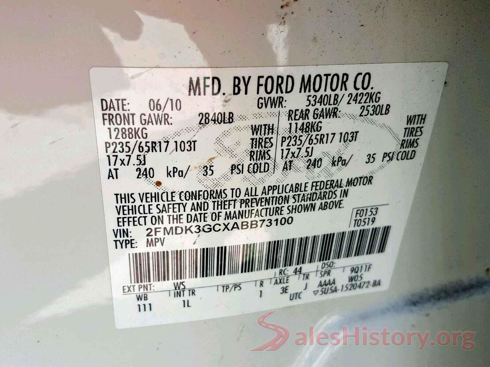 2FMDK3GCXABB73100 2010 FORD EDGE SE