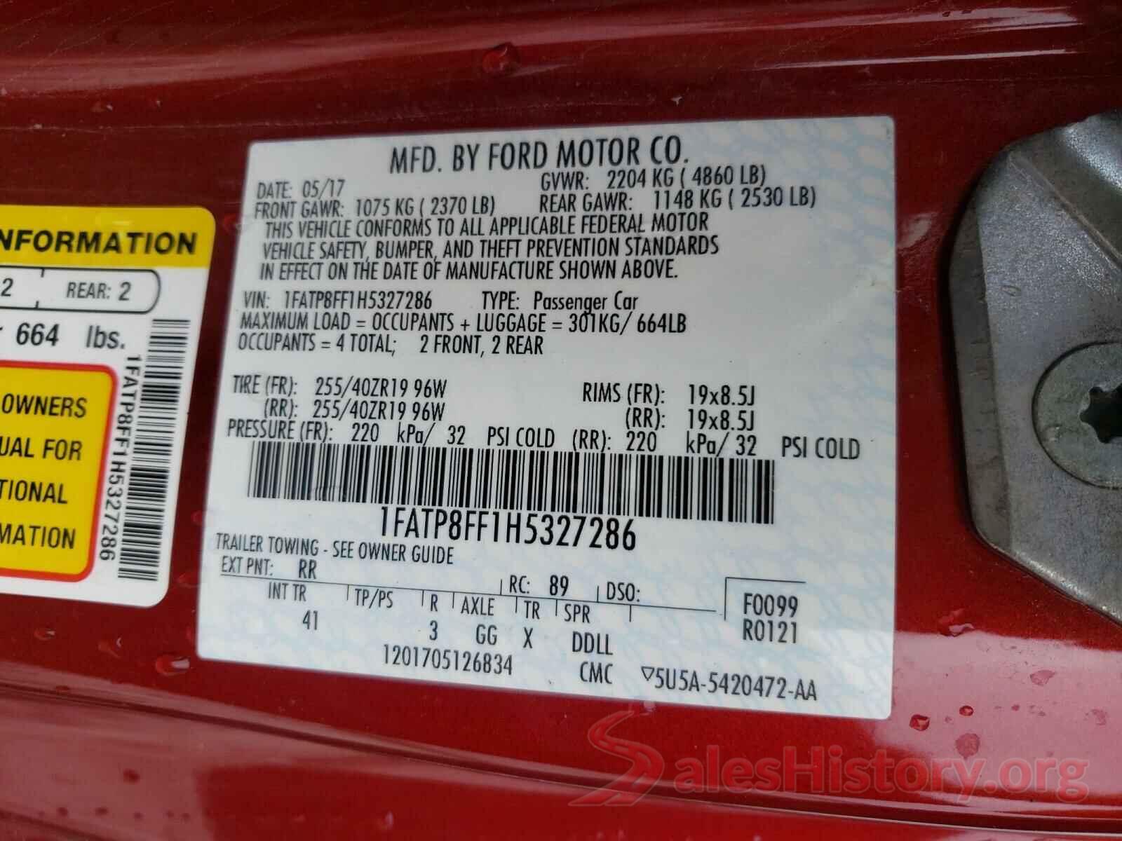 1FATP8FF1H5327286 2017 FORD MUSTANG