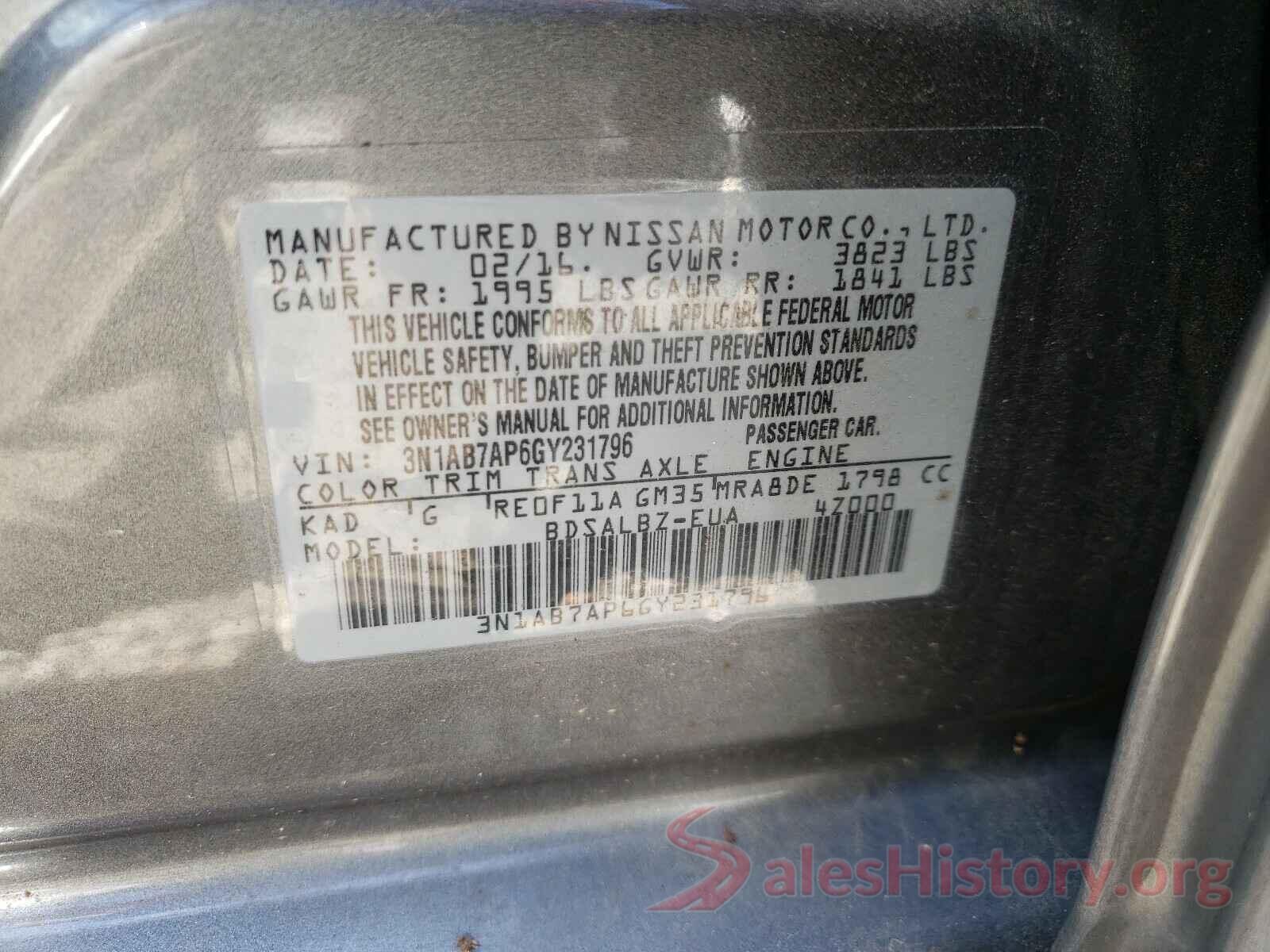 3N1AB7AP6GY231796 2016 NISSAN SENTRA