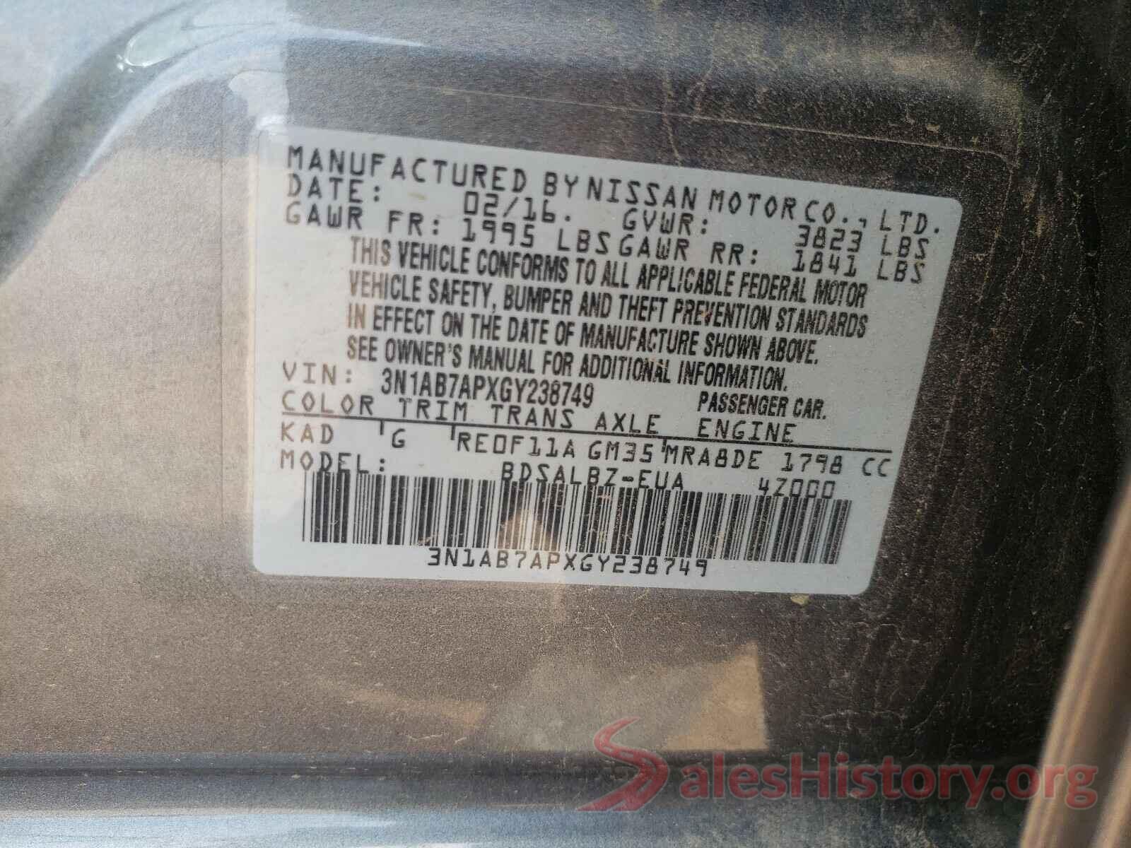 3N1AB7APXGY238749 2016 NISSAN SENTRA