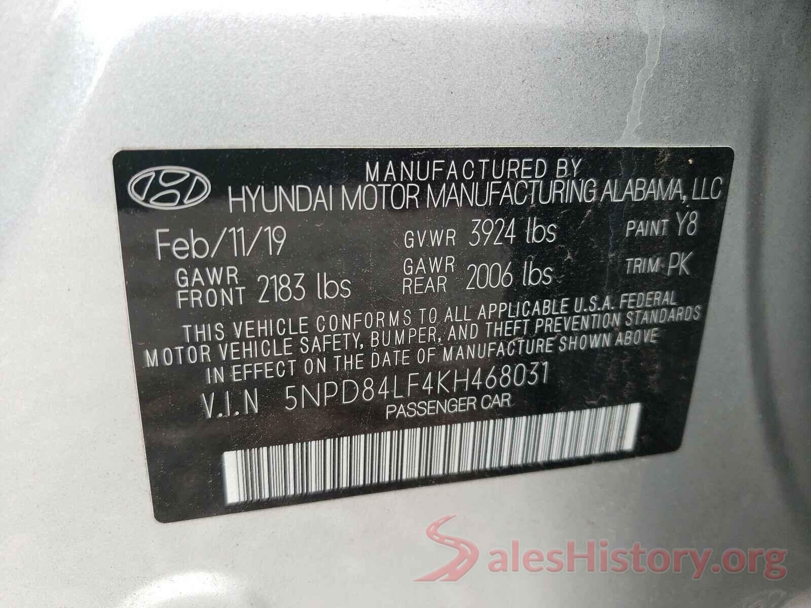 5NPD84LF4KH468031 2019 HYUNDAI ELANTRA