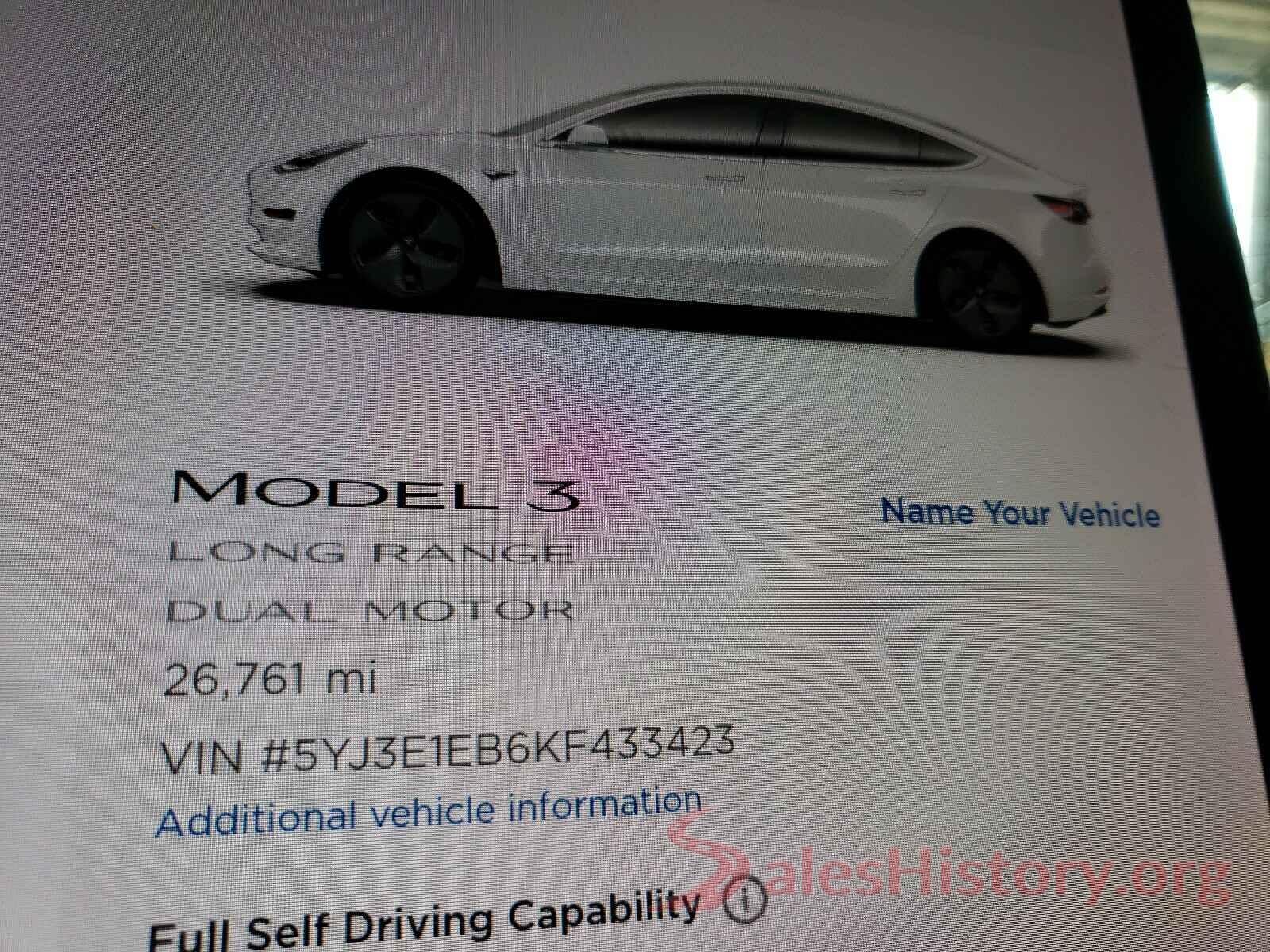 5YJ3E1EB6KF433423 2019 TESLA MODEL 3