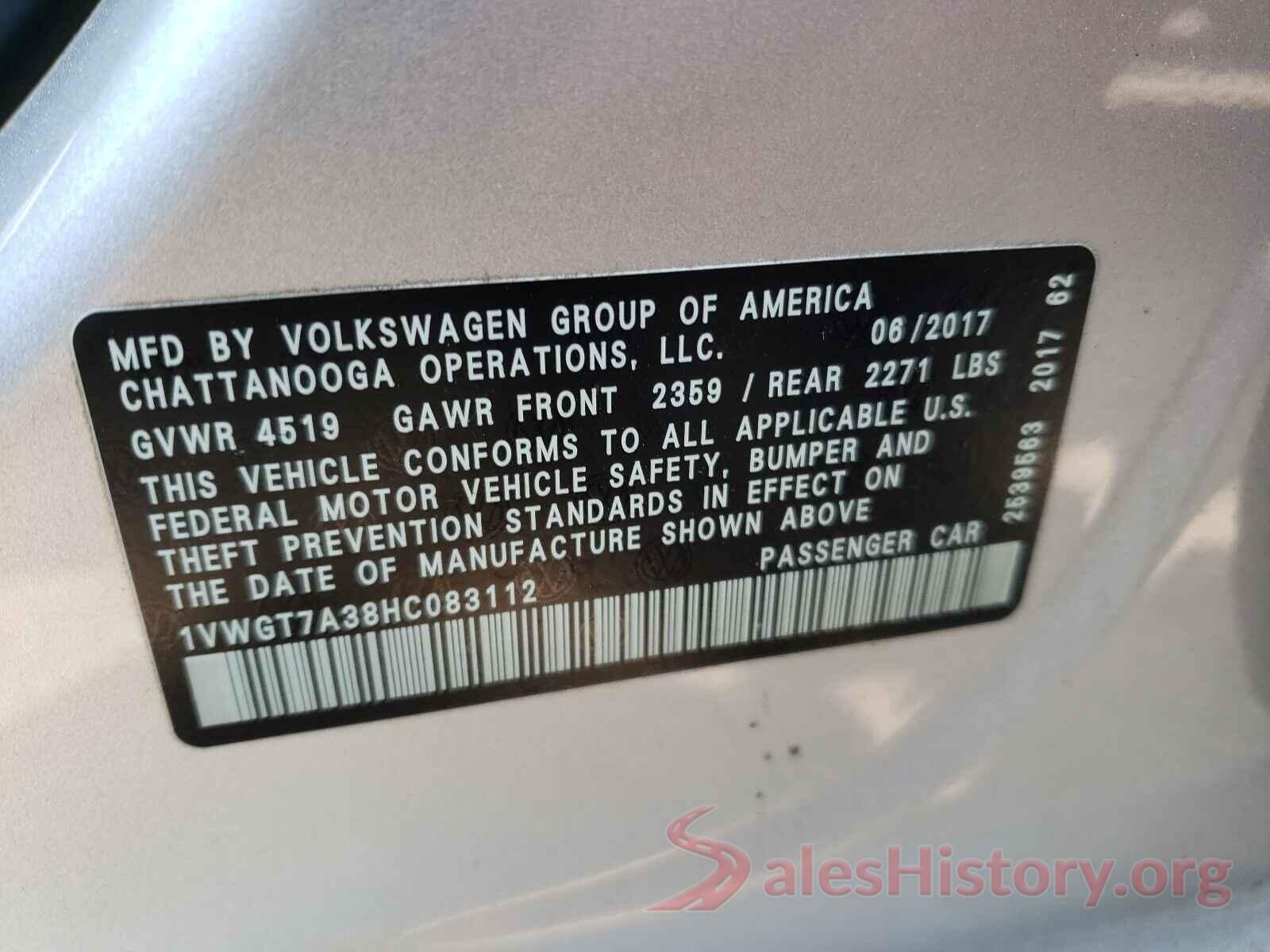 1VWGT7A38HC083112 2017 VOLKSWAGEN PASSAT