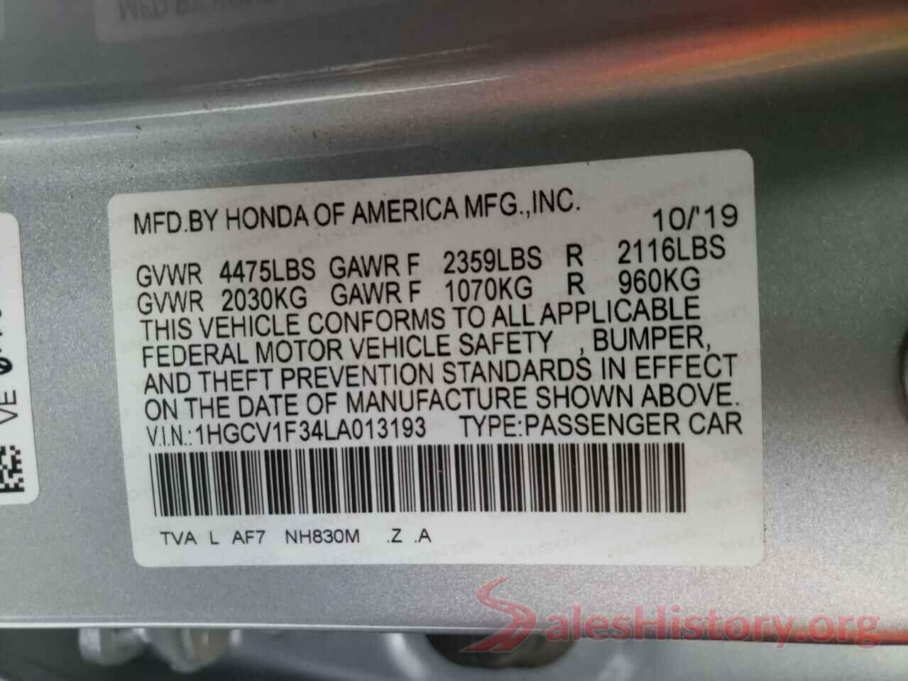 1HGCV1F34LA013193 2020 HONDA ACCORD