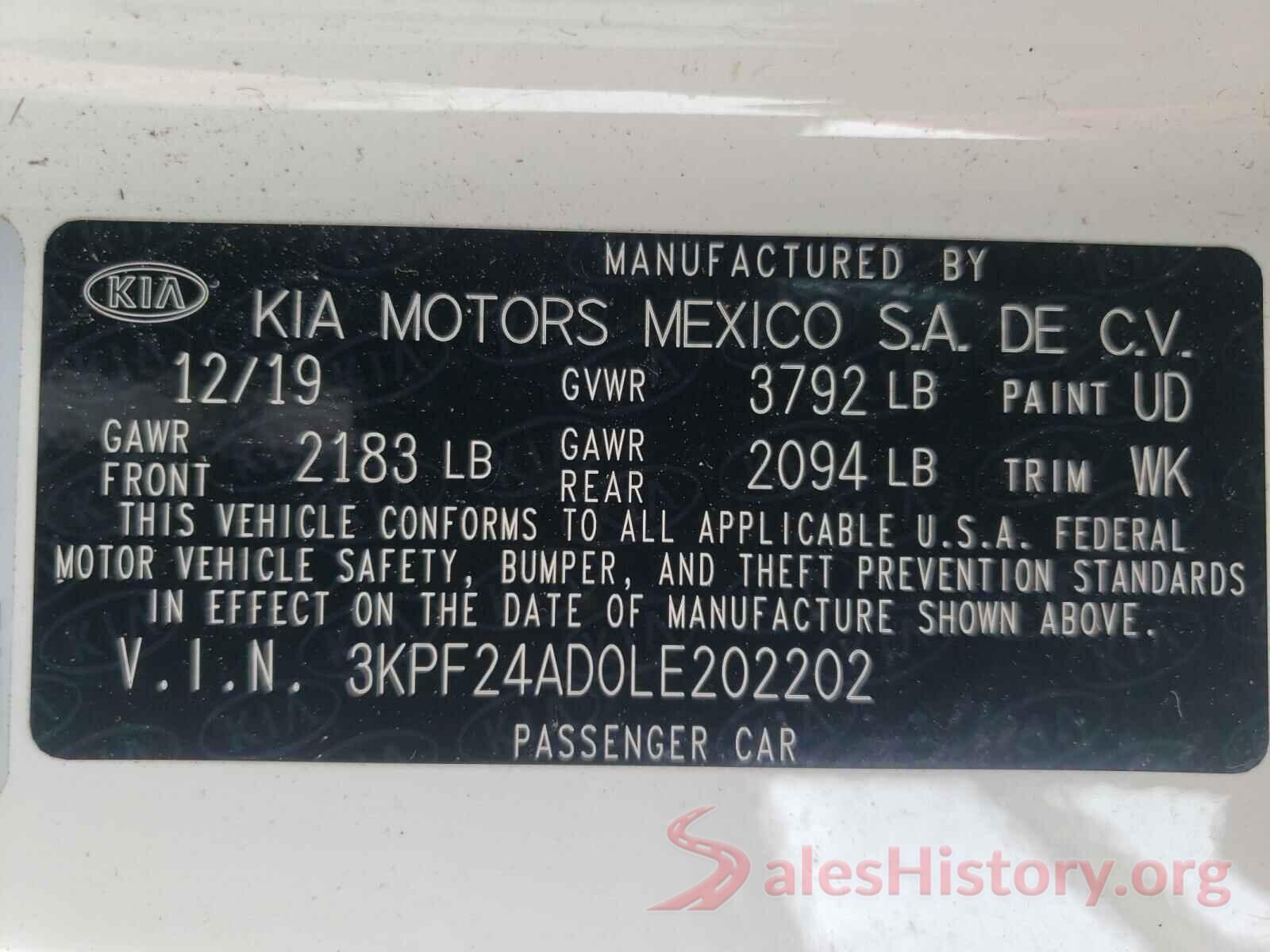 3KPF24AD0LE202202 2020 KIA FORTE