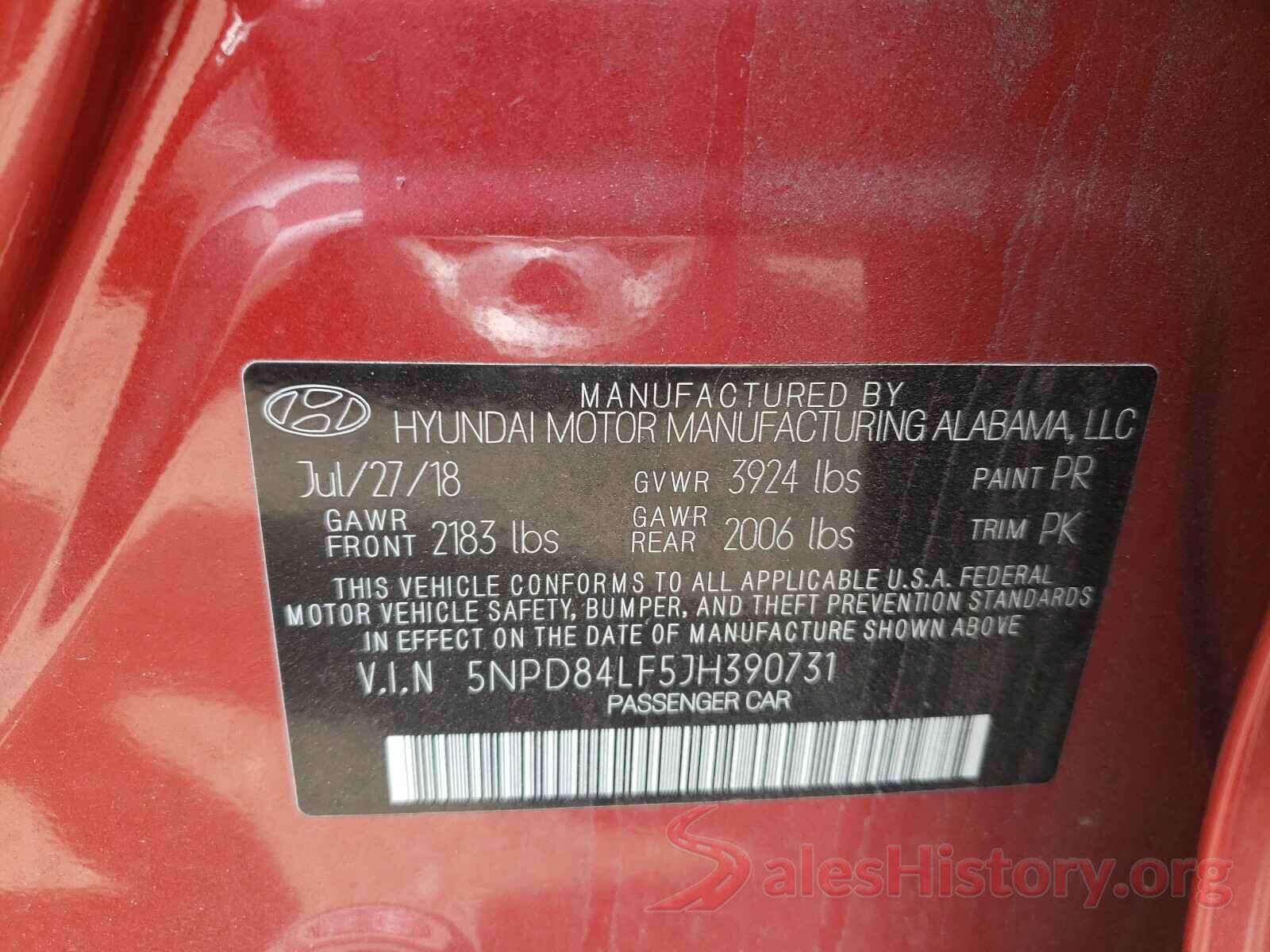 5NPD84LF5JH390731 2018 HYUNDAI ELANTRA