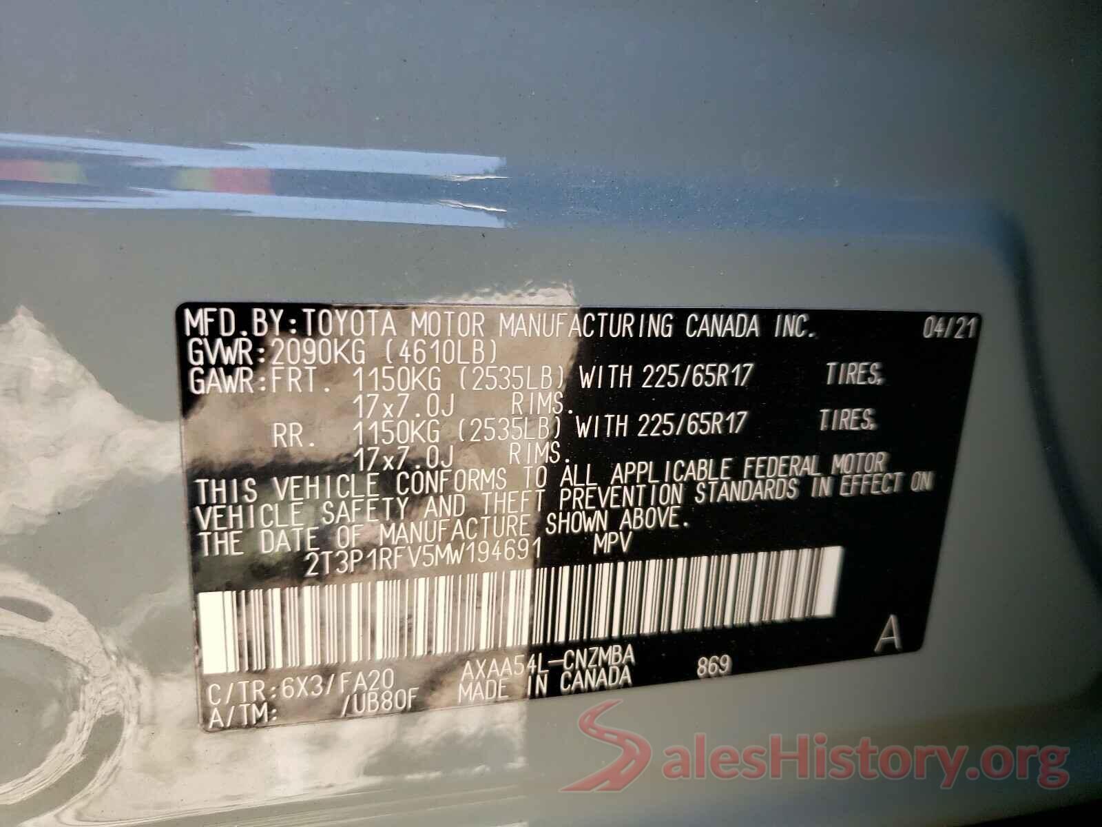 2T3P1RFV5MW194691 2021 TOYOTA RAV4