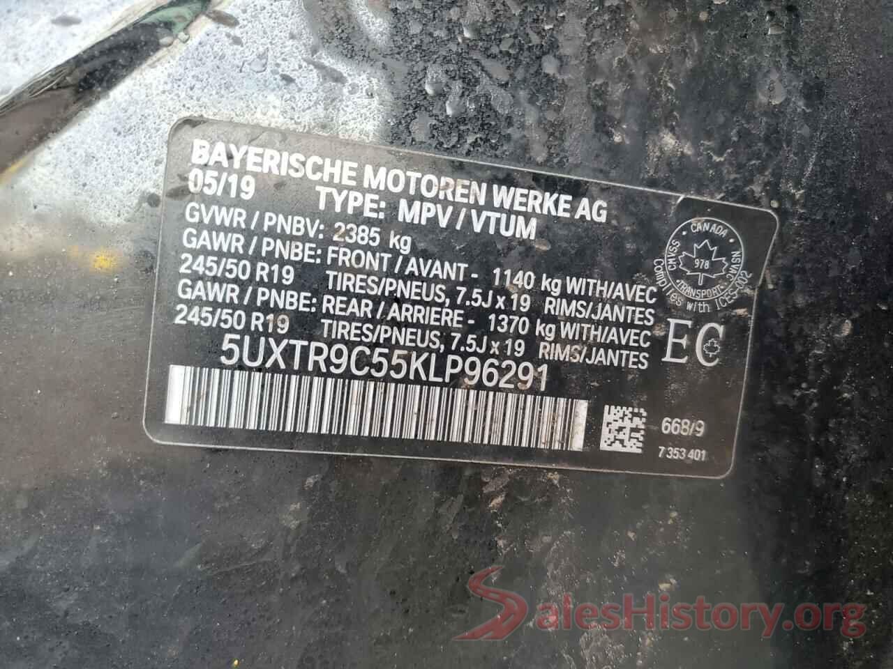 5UXTR9C55KLP96291 2019 BMW X3