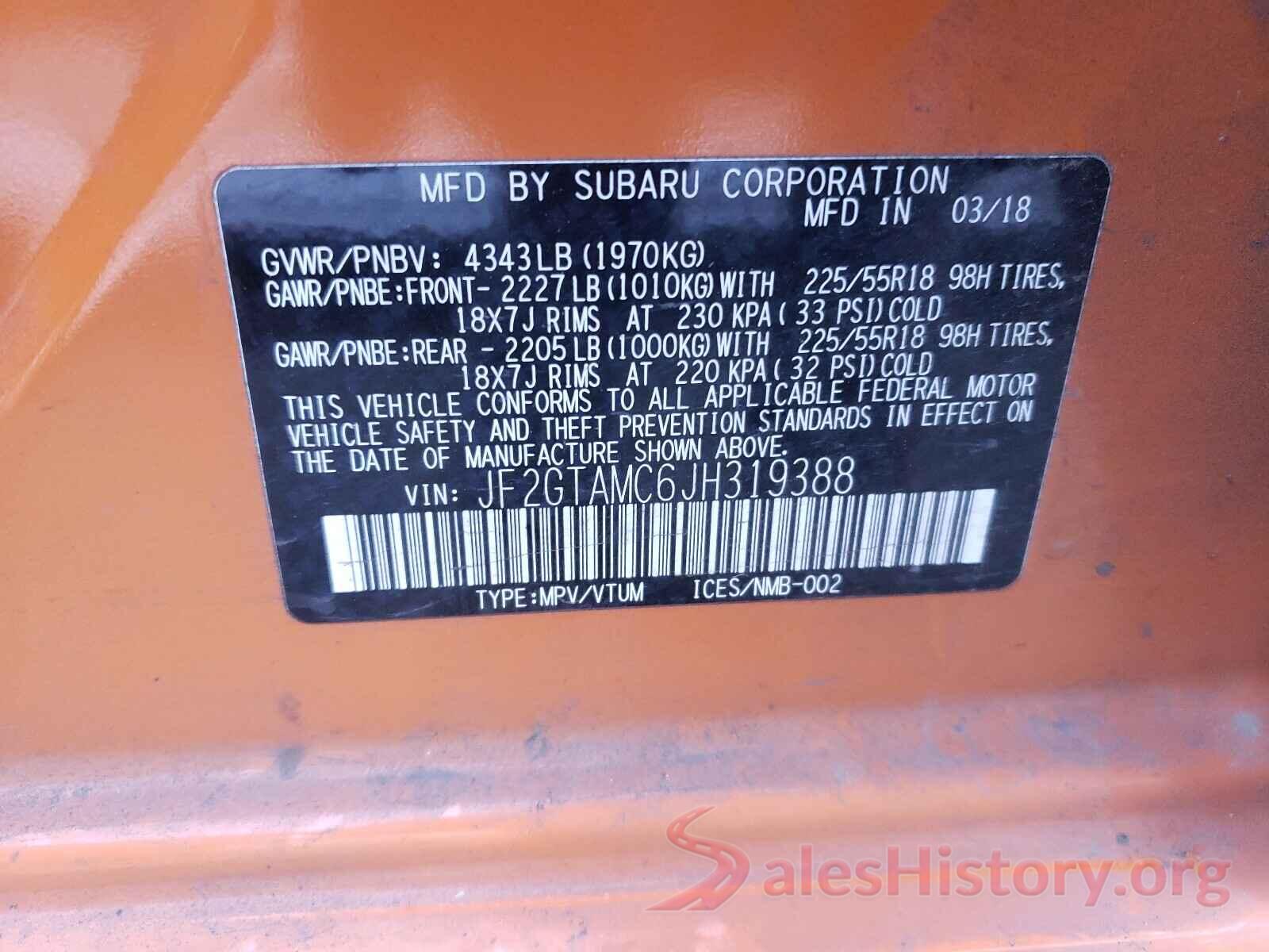 JF2GTAMC6JH319388 2018 SUBARU CROSSTREK