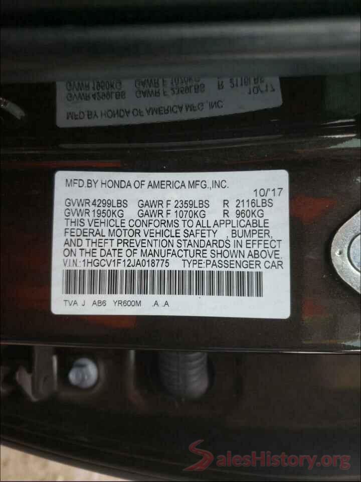 1HGCV1F12JA018775 2018 HONDA ACCORD