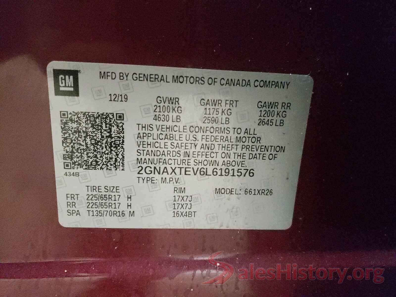 2GNAXTEV6L6191576 2020 CHEVROLET EQUINOX